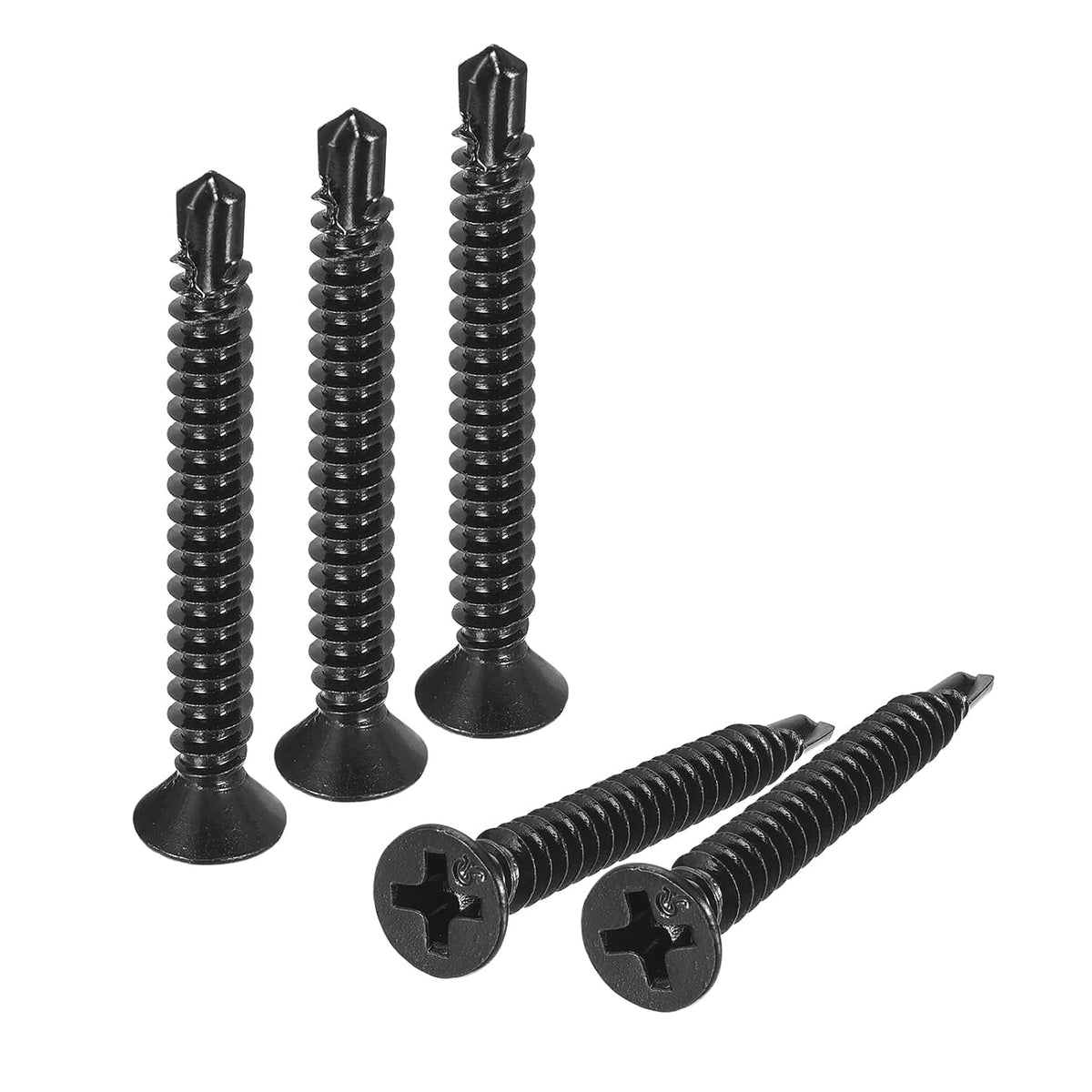 #8 x 1-1/2" Sheet Metal Screws, 50pcs Black Oxide 410 Stainless Steel Flat Head Phillips Drive Self Drilling Screws