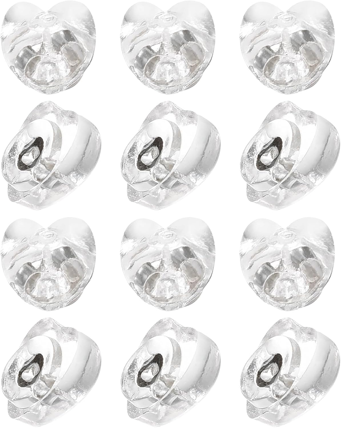 12Pcs Silicone Earring Backs, Soft Clear Earring Stoppers Replacement Heart Shape Earring Backs for Studs Fish Hook Earrings, 3.8mm White Gold