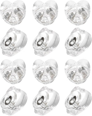 12Pcs Silicone Earring Backs, Soft Clear Earring Stoppers Replacement Heart Shape Earring Backs for Studs Fish Hook Earrings, 3.8mm White Gold