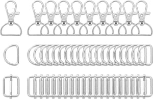 50 Pcs Key Chain Swivel Hook Set, Keychain Clip Hook with D Rings and Slide Buckles for Purses Keychain Lanyard Handbags, Silver(3/4 Inch)