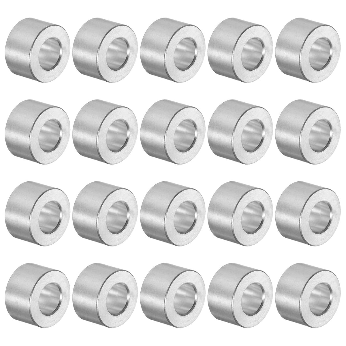 20pcs Aluminum Spacer 5mm Bore 10mm OD, 6mm Length Screw Standoff Bushing Plain Finish Round Spacer for M5 Screws Bolts and Rods
