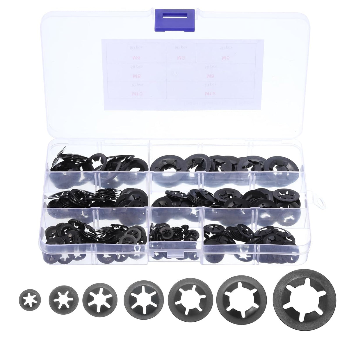 320pcs Internal Tooth Lock Washers Set M3 M4 M5 M6 M8 M10 M12 Locking Washers, 65Mn Steel Push Nuts