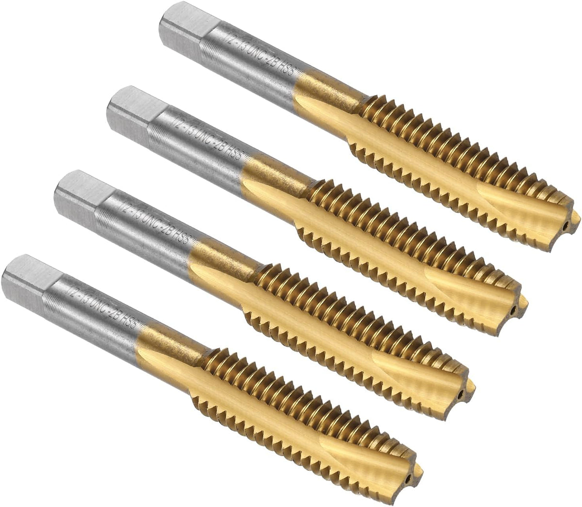 Spiral Point Plug Threading Tap 1/2-13 UNC Thread, Ground Threads H2, High Speed Steel 6542, Titanium Coated, Screw Taps Tapping Bit for Thread Repair, 4pcs