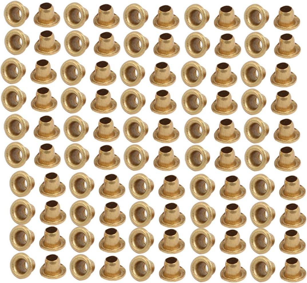 LinkMejor 100pcs M2.5 x 2.5mm Brass Plated Metal Hollow Eyelets Rivets Gold Tone