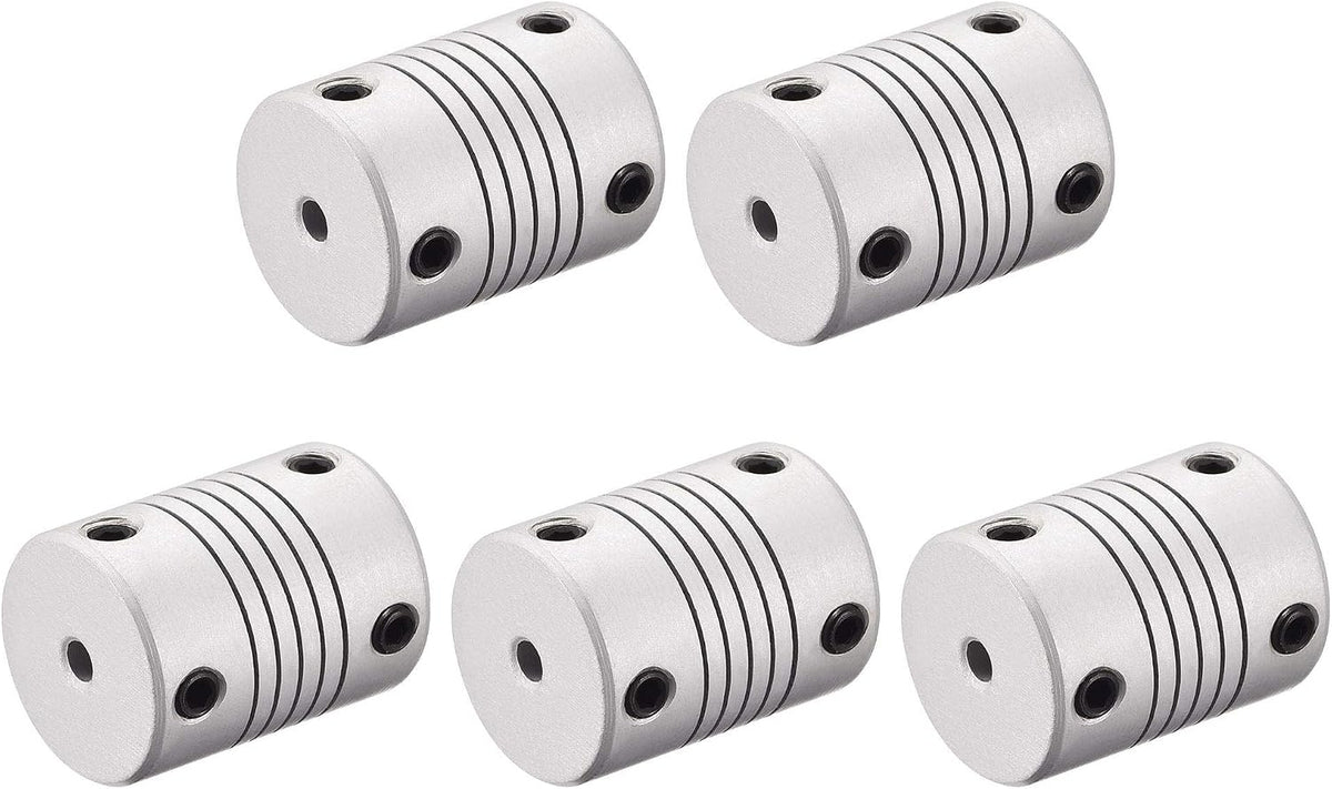 3mm to 5mm Aluminum Alloy Shaft Coupling Flexible Coupler Motor Connector Joint L25xD19 Silver,5pcs