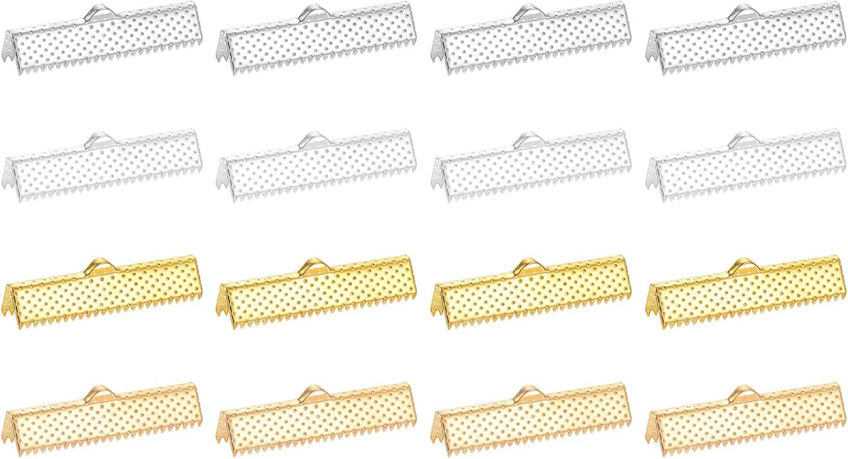 200Pcs 30mm Ribbon Crimp Clamp Ends, Bookmark Pinch Crimp Ends, Fasteners Clasp Crimp Ends for Bracelet Necklace Jewelry Making, 4 Colors
