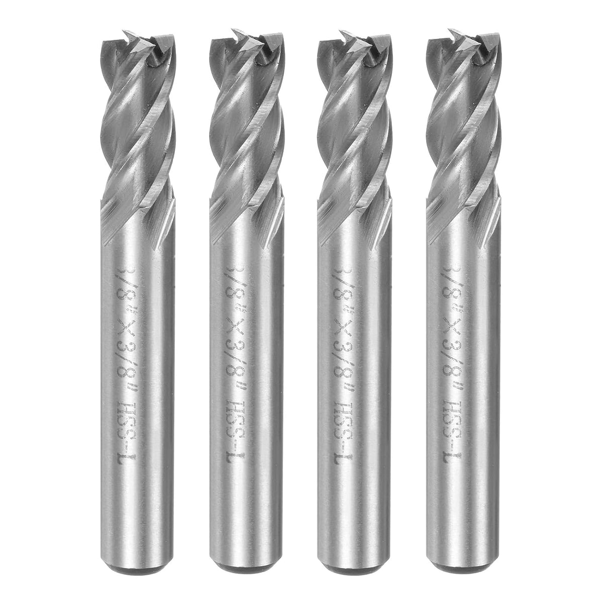 4pcs 3/8"x3/8"x1"x2-3/4 Helical Groove 4 Flutes HSS-AL Straight Shank Spiral End Mill Milling Cutter