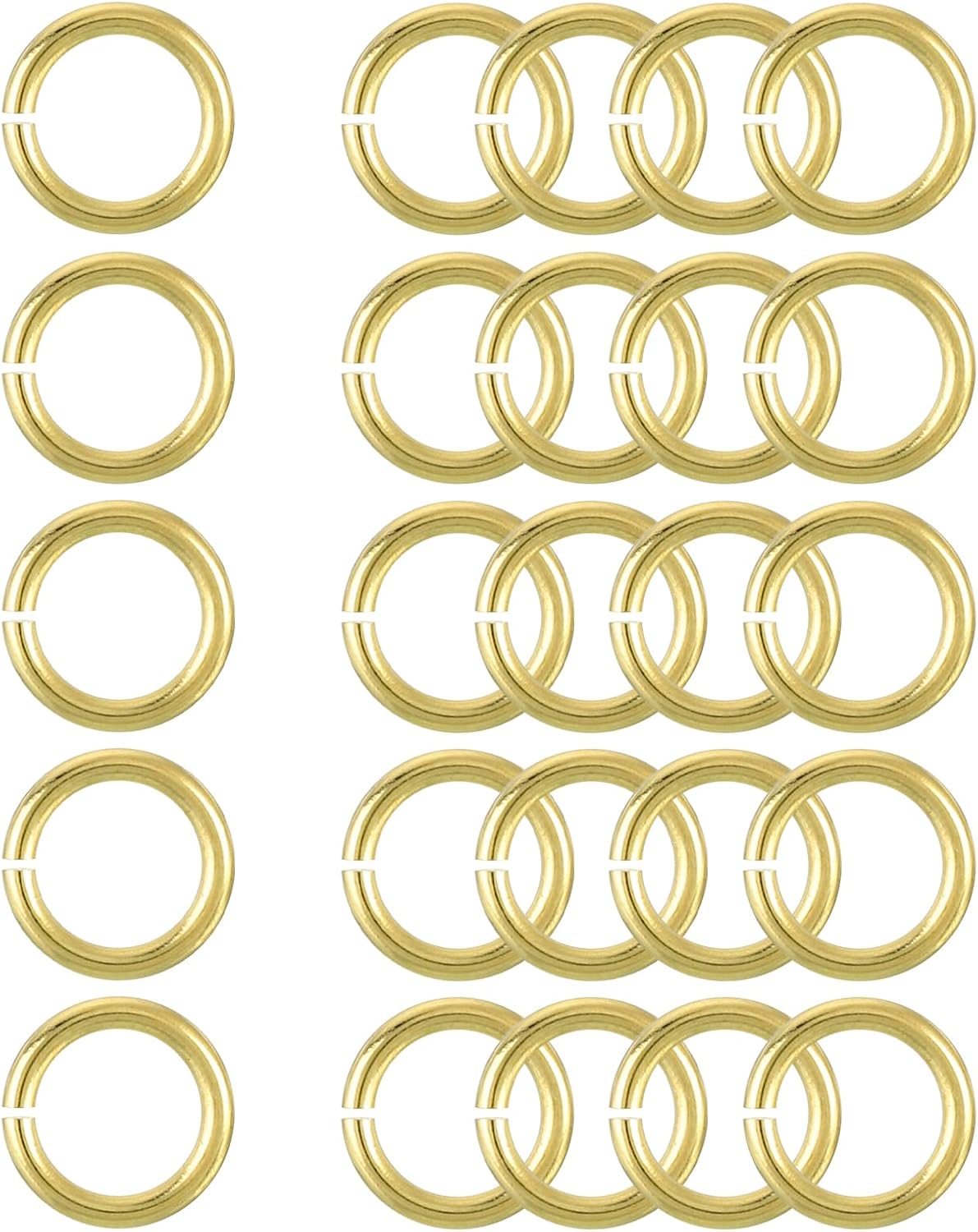 25Pcs Open Jump Rings, 10mm/0.39" OD Brass Jump Ring Connectors 1.5mm Thick O Rings for Necklaces Bracelet Jewelry Making Keychain DIY Craft, Gold Tone