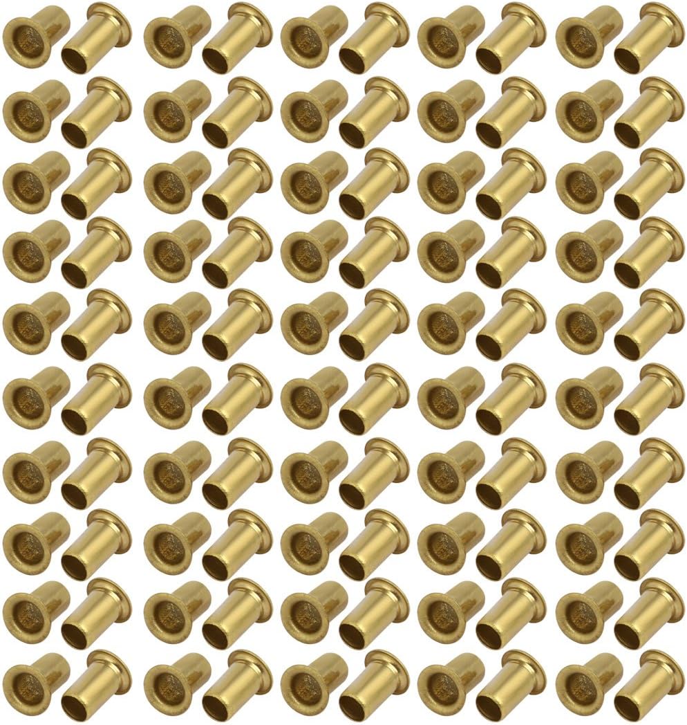 LinkMejor 100pcs M6 x 10mm Brass Plated Metal Hollow Eyelets Rivets Gold Tone