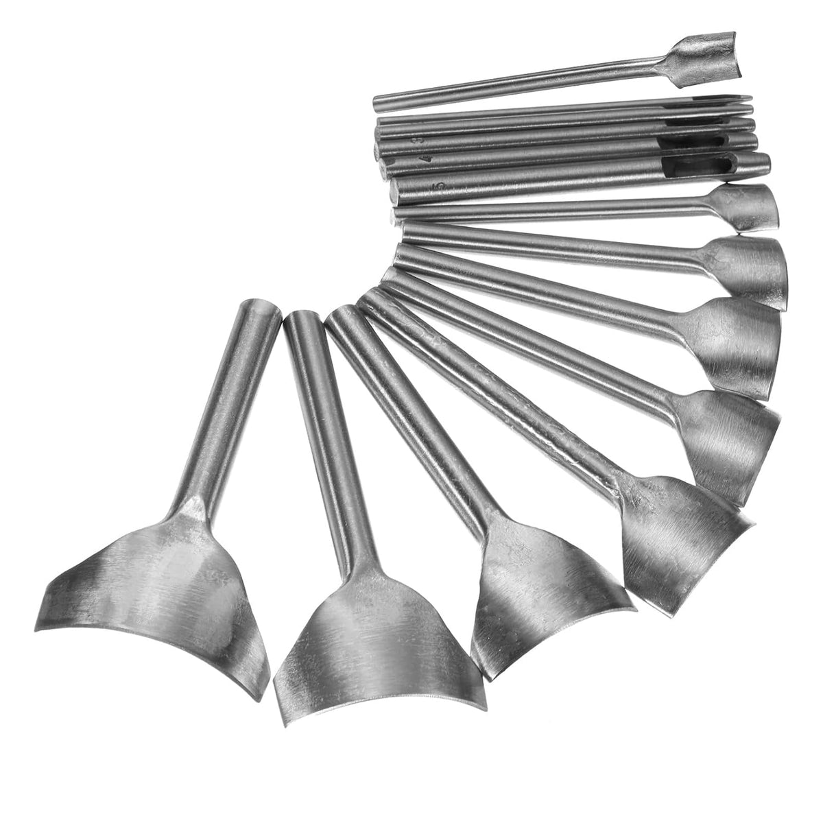 14pcs Leather Punch, 10mm-50mm Arc-Shaped 1mm-5mm Slot, Leather Cutter Arch Curve, Belt End Cutter, Carbon Steel Punch Tool for Crafting Strap Belt, Wallet and Bag