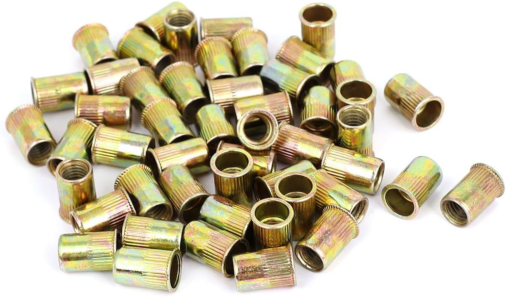 50pcs M8 Threaded Insert Flat Head Blind Nut Fastener 17mm Long
