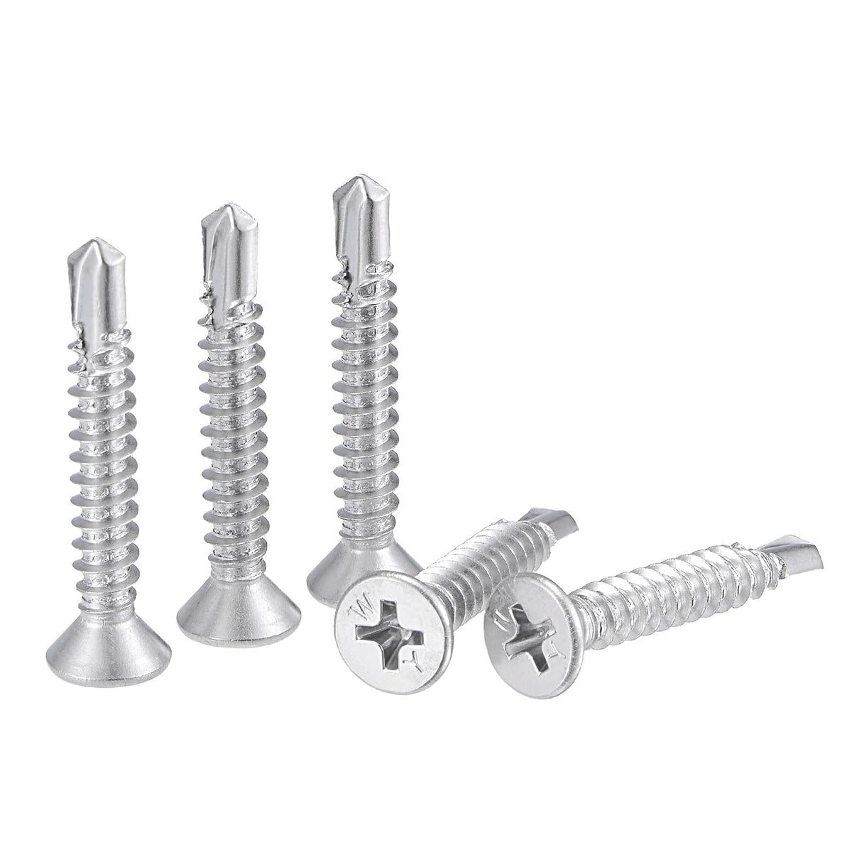 Phillips Head Self Drilling Screws, #10 x 1 1/16" 410 Stainless Steel Full Thread Sheet Metal Screw 50pcs