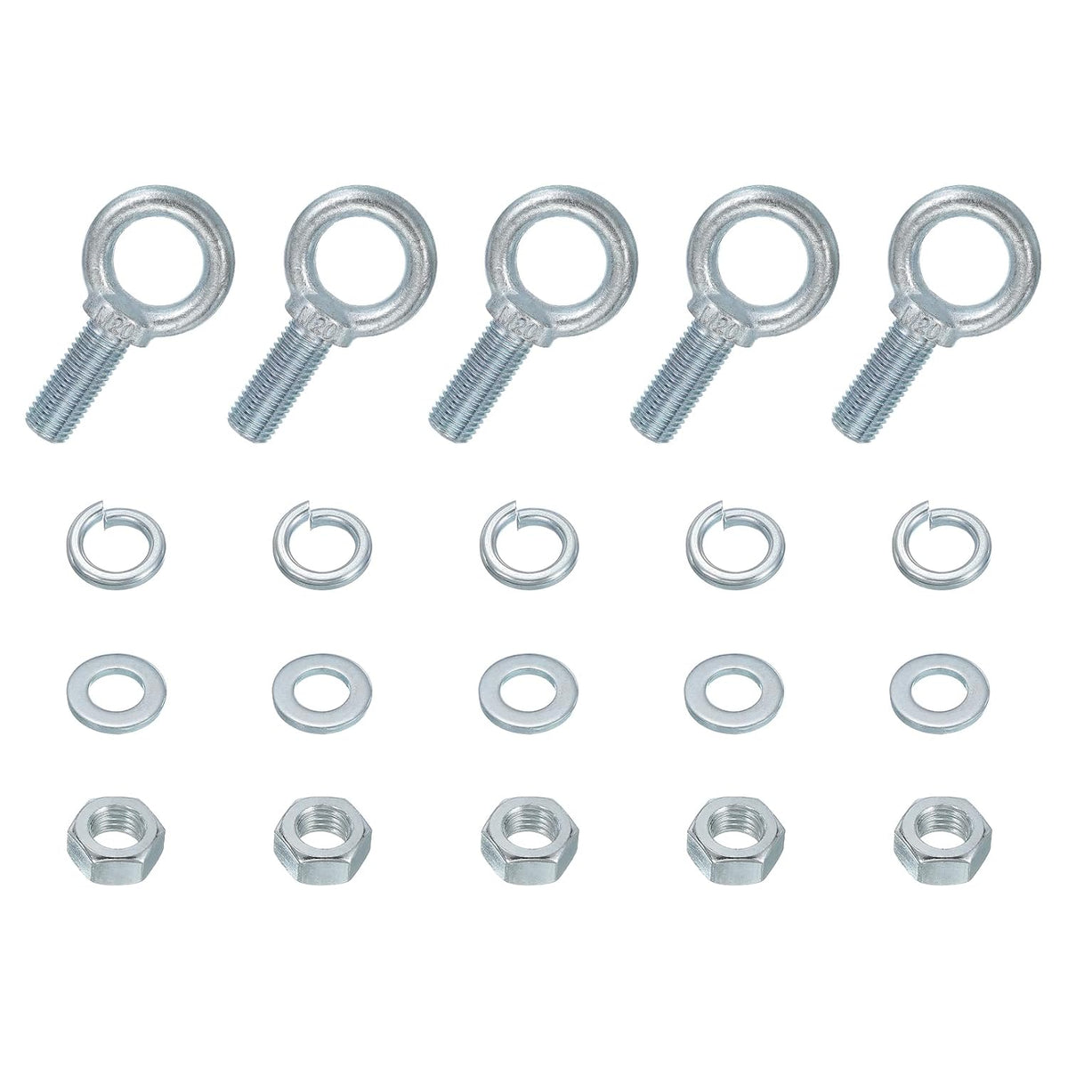 5 Pack M20 Galvanized Carbon Steel Eye Bolts, 3/4" x 1.97" Lifting Ring Eye Bolt with Nuts and Washers Heavy Duty Screw Eye Bolts Kit for Tie Down Straps Indoors Outdoors, Silver