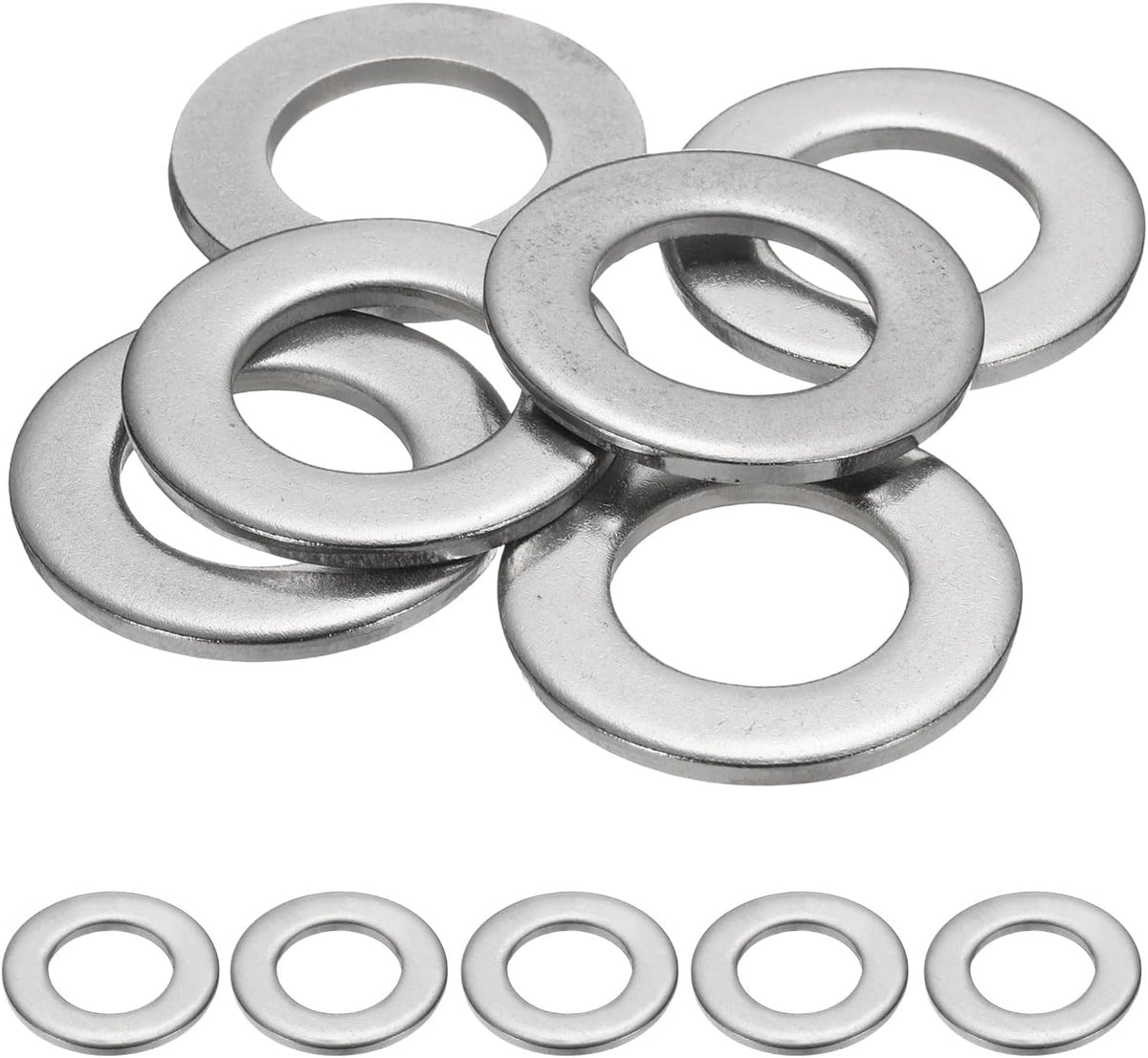 M27 Flat Washer for Screw, 6Pcs 304 Stainless Steel Washers 27MM ID x 50MM OD x 3MM Thick for Bolts, Factories Repair, Kitchens, Shops, and Outdoor Construction (Silver Tone)