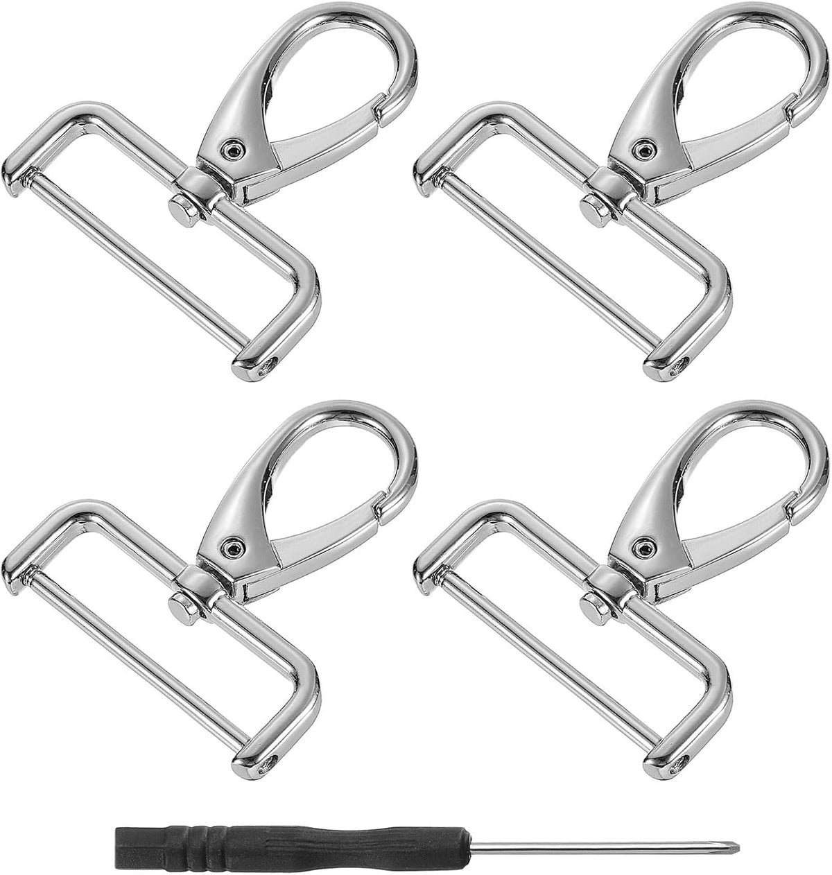 LinkMejor 4Pcs Swivel Clasps Hook, 38mm(1.5 Inch) D Ring Detachable Snap Hook Metal Lobster Claw Clasp Hook with Screwdriver for Purse Keychain DIY Craft, Silver