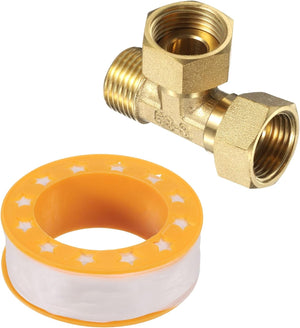 Brass Tee Swivel Pipe Fitting, 1/2" (Female x Female x Male) 3 Way T-Connector Fitting Coupler for Air Conditioner Refrigeration Plumbing