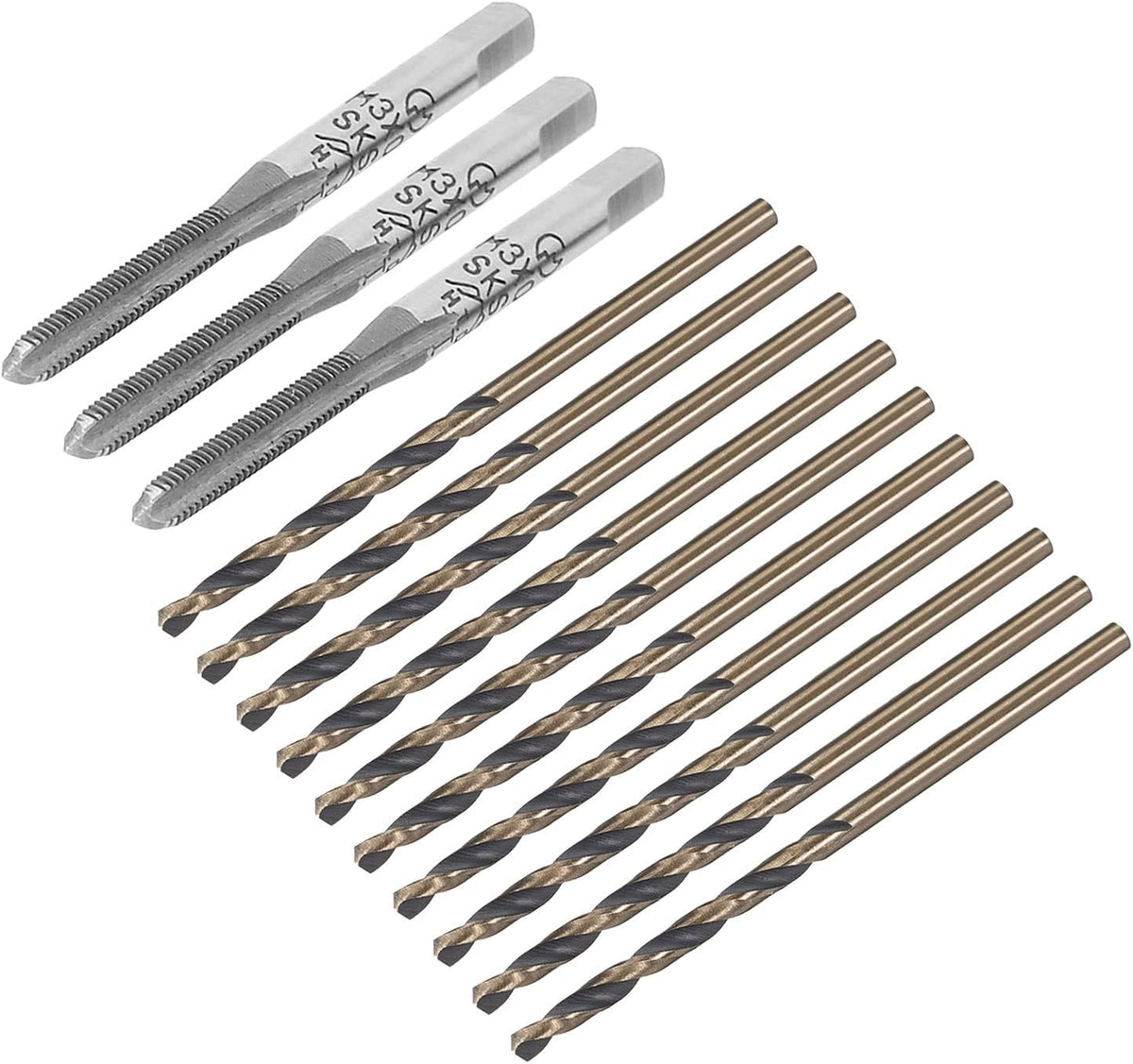 M3 x 0.5 Metric SKS2 Straight 3 Flutes Bottoming Taper Hand Set, Reduced Shank Twist Drill Bits 2.5mm HSS 4341 with 2.5mm Shank 13 Pcs