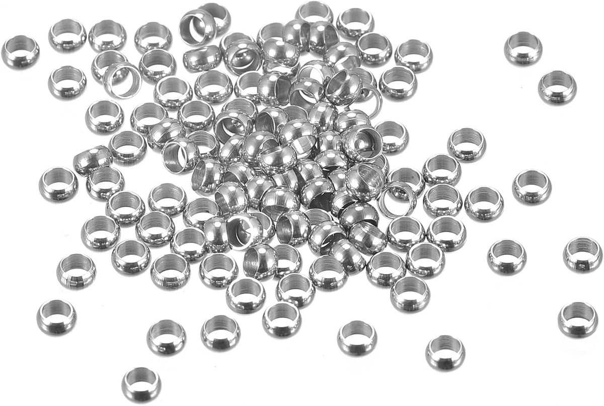 360Pcs Round Crimp Beads, 3mm Crimp End Spacer Beads Tiny Stoppers for Bracelet Jewelry Making DIY, Silver Tone