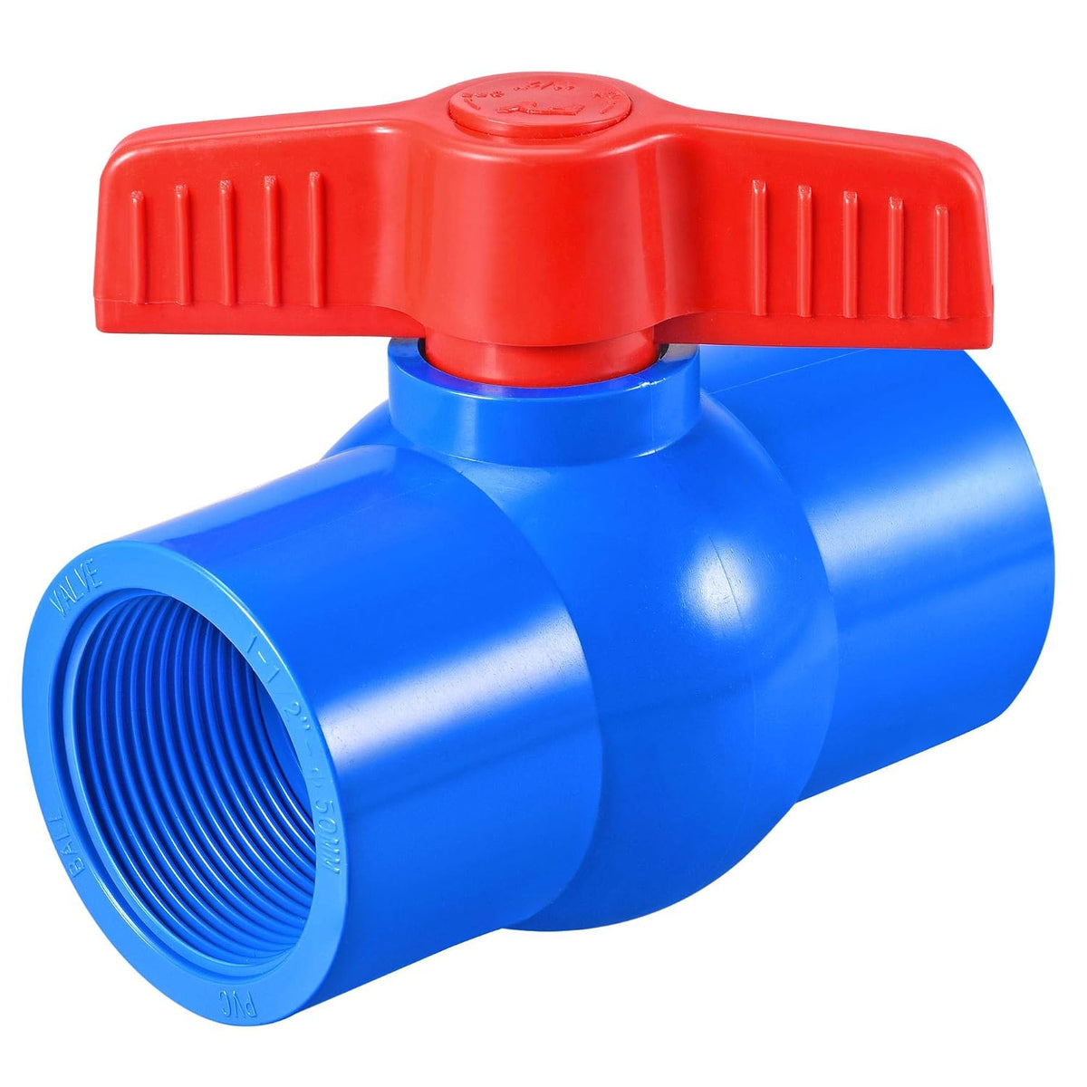Ball Valve, G1-1/2 Female Thread PVC Valve for Aquarium Setup, Sump Pump, Pool, Garden Sprinkler Blue Red