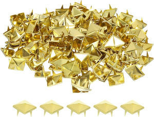 100 Sets Spike Rivet, 10x7mm Pyramid Rapid Rivet Studs Square Punk Spikes for Leathercraft Clothing Belts Bags Shoes, Gold Tone