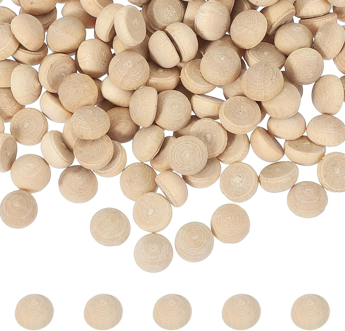200 Pcs Half Wooden Beads, 0.2 Inch(6mm) Unfinished Natural Split Wood Balls, Wooden Half Sphere for Paint DIY Crafts Art Projects Party Decoration, Wood Color