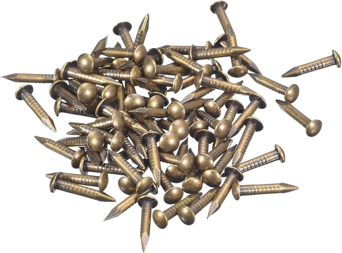 140Pcs Small Tiny Nails 1.5x10mm(DxL) Tiny Brass Nails Hardware Round Head Brass Nail for Wooden DIY Projects Decorative Boxes Household, Bronze Tone