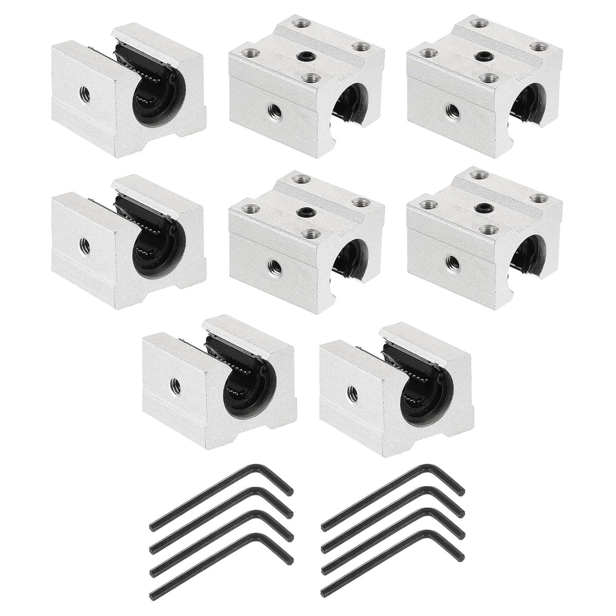 8pcs SBR12UU Linear Bearing Block 12mm Open Slide Bearing Long Block for SBR12 Linear Motion Shaft Guides Slide Rails as 3D Printer CNC Router Part, Silver Tone