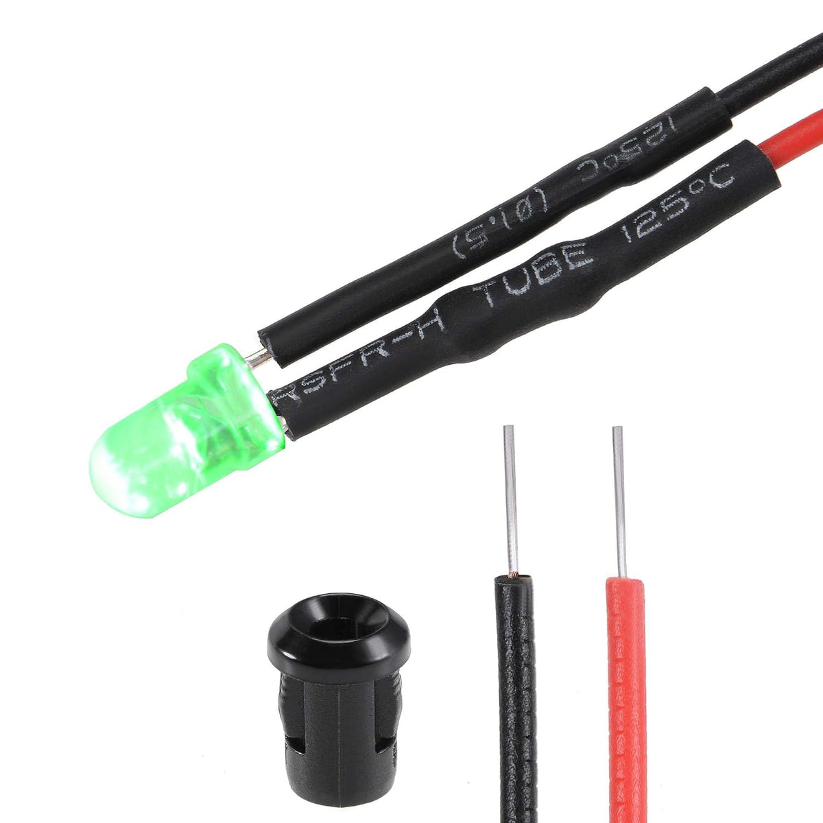 5Set DC 12V 3mm Pre Wired LED with Holder, Emerald Green Light Round Top Clear Lens, 6mm Panel Mount