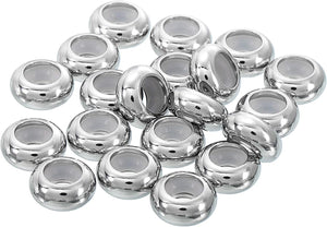 20pcs 10mmx3.5mm Insert Rubber Stopper Position Spacer Beads, Stainless Steel Adjustable Slider Beads for Jewelry Bracelet Making Silver