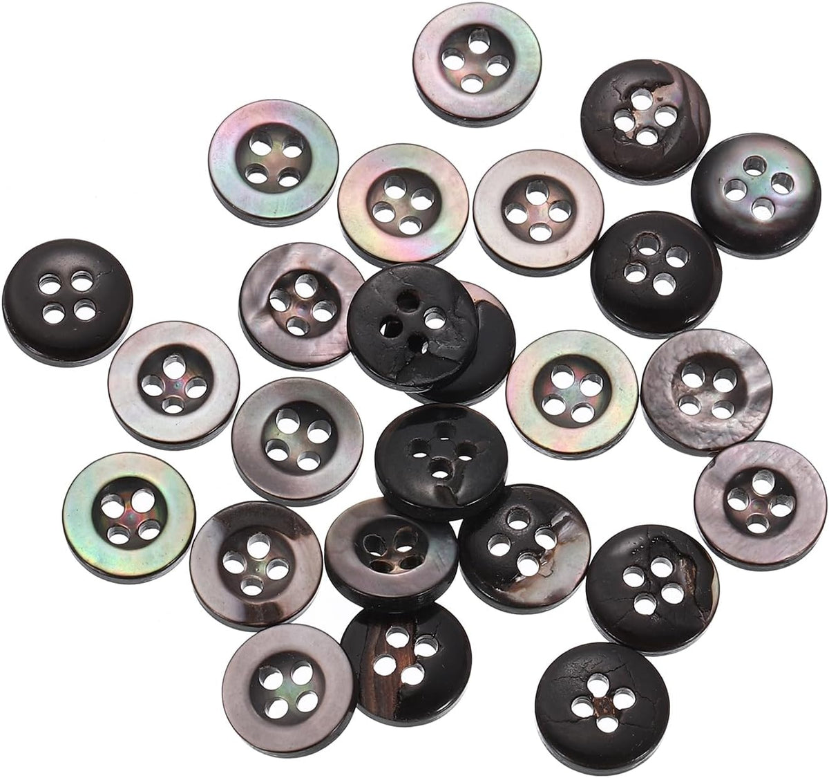 25 Pcs Natural Shell Buttons, 4 Hole 9mm Mother of Pearl Buttons for Shirt Clothes Coats Suits Jacket Jeans Skirts Sewing Craft DIY Decoration, Black (Wide Edge)