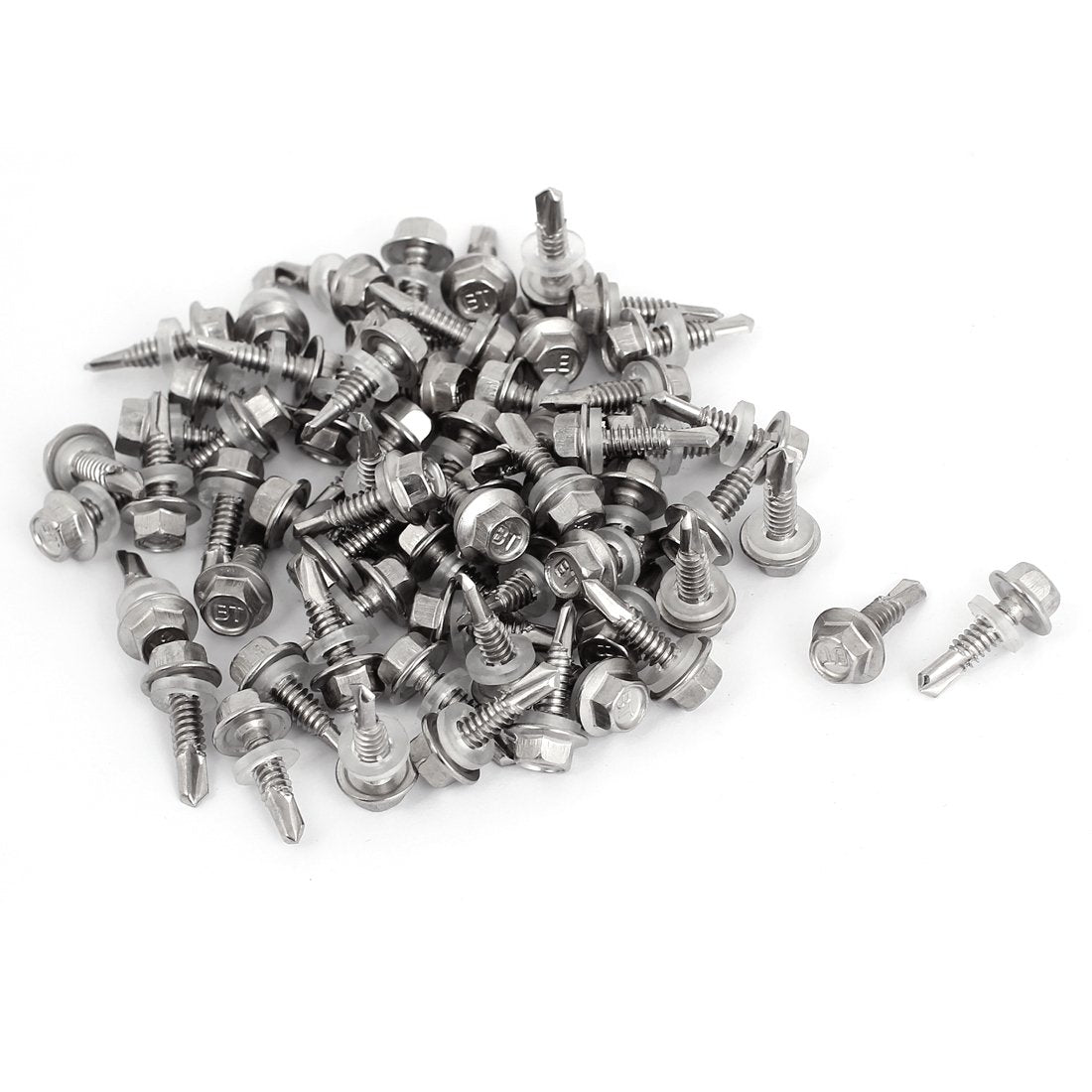 M5.5 x 19mm Roofing Flanged Hex Washer Head Self-Drilling Screws 60pcs