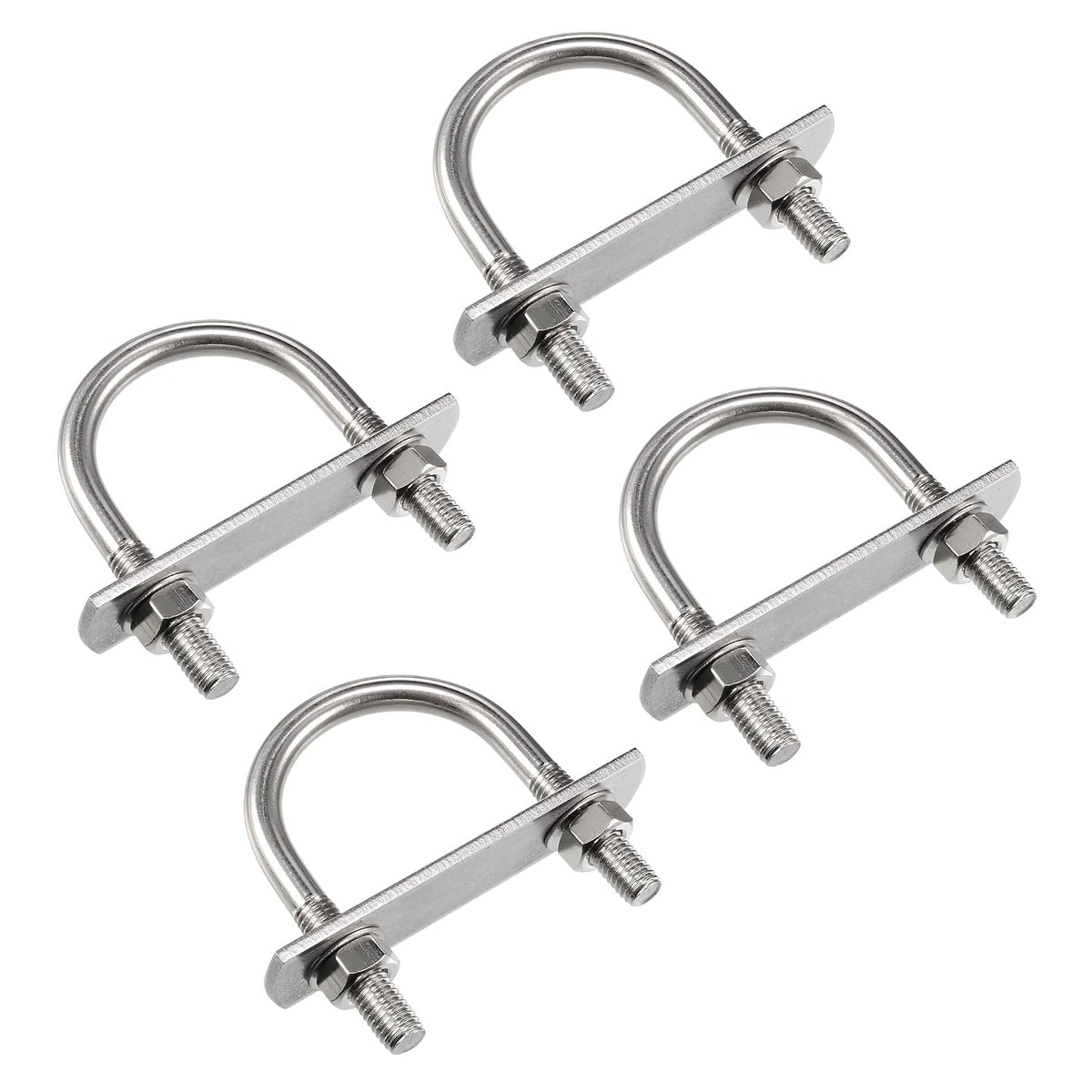 Round U-Bolt 1.85"(47mm) Inner Width 75mm Length Steel M8 with Nuts, Plate, Washers 4 Set