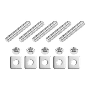 3/8"-16 UNC Fully All Threaded Rod, 5 Pcs 304 Stainless Steel Long Threaded Screw 2" Length Right Hand Threads with Square Washers for Furniture Mounting Assembly Fastening