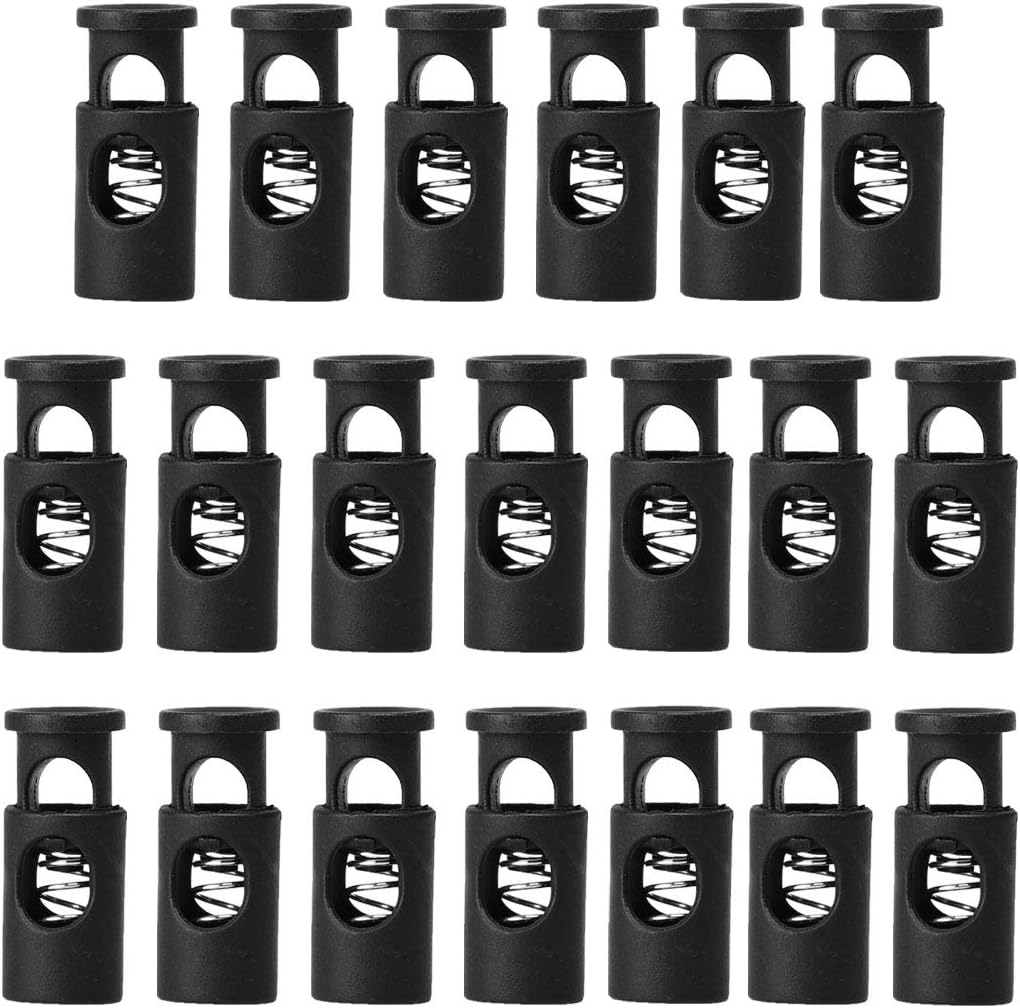 LinkMejor 20pcs Plastic Cord Locks Stoppers End Spring Stop Single Hole Toggle Fastener Stoppers Rope for Drawstrings, Shoelaces, Camping, Bags