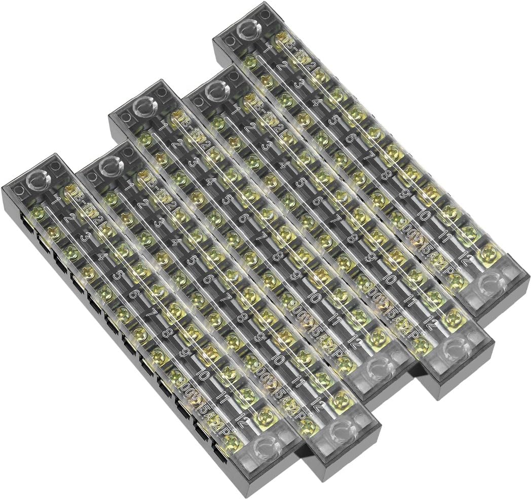 5 Pcs 12 Positions Dual Rows 600V 15A Cable Barrier Block Terminal Strip TB-1512L