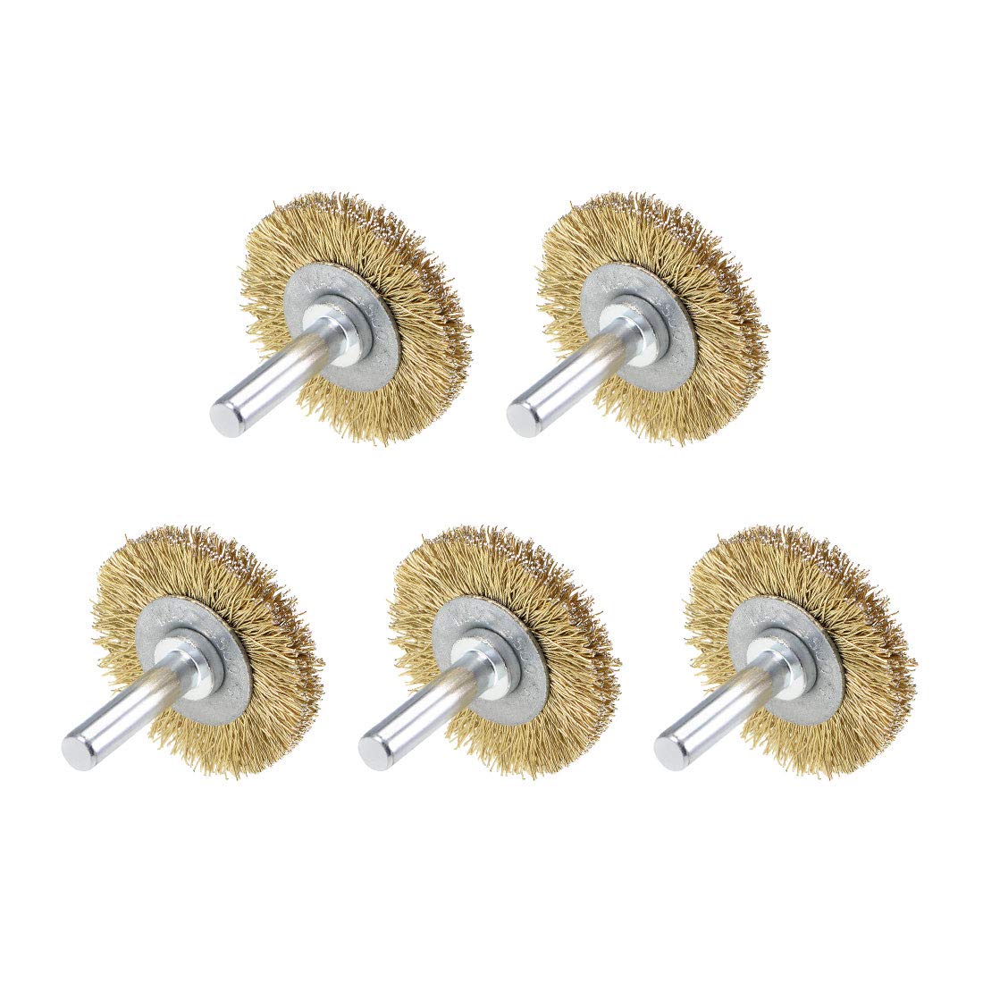 1-1/2-Inch Wire Wheel Brush Bench Brass Plated Crimped Steel 1/4-Inch Shank 5Pcs
