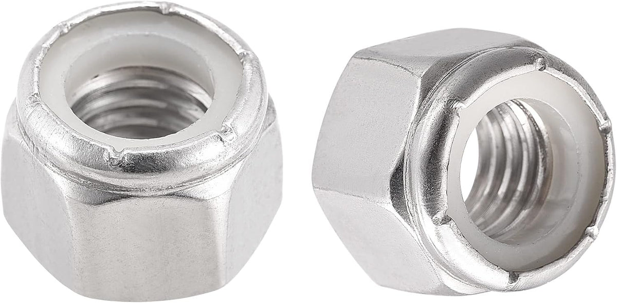 1/2-13 UNC Nylon Insert Hex Lock Nuts, 304 Stainless Steel, Plain Finish, 10pcs