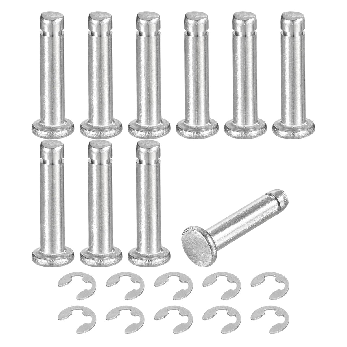 10Set M4x18mm 304 Stainless Steel Cylindrical Shaft Snap Ring Locating Pin, Flat Head Grooved Hinge Cylinder Position Pin with E Clip Retaining Ring, Silver