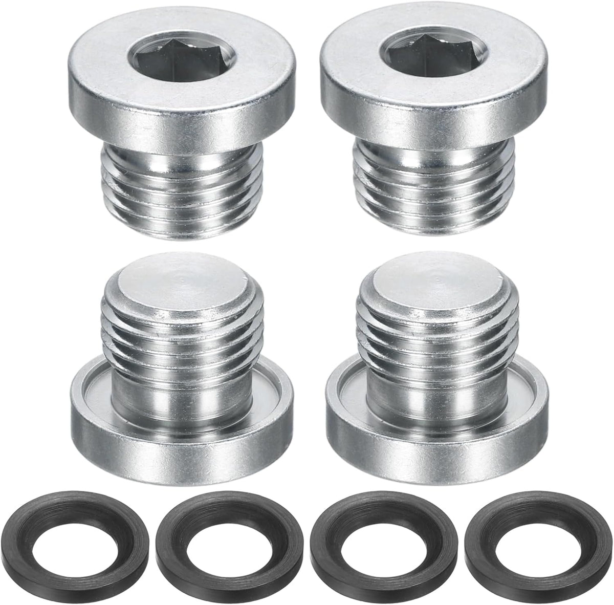 4Pcs M16x2 Inner Hex Head Pipe Fitting Plug, Universal Carbon Steel Thread Socket Plug with Black O-Ring for Terminate Pipe Ends or Replacement Drains
