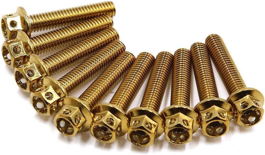10pcs Gold Tone M6 X 30mm Motorcycle Titanium Alloy Hexagon Bolts Clips Screws