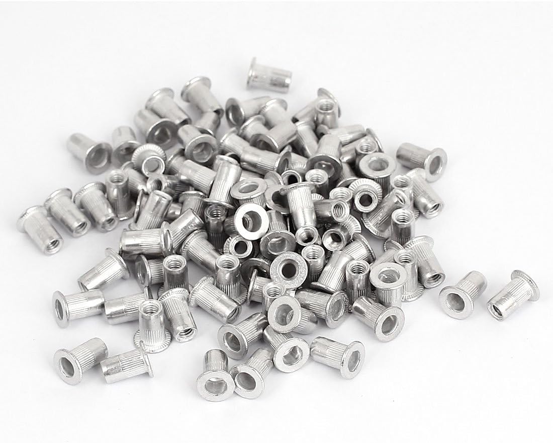 100 Pcs M4x11mm Aluminum Threaded Flat Head Rivet Nuts Insert Nutserts