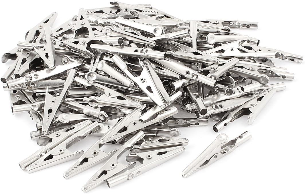 100 Pcs Electric Test Crocodile Alligator Clips Clamps Silver Tone