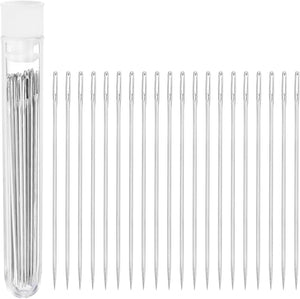 25 Pcs Large Eye Needles, 2.36 Inch Handmade Yarn Knitting Needles High Carbon Iron Sewing Embroidery Needles with Storage for Hand Sewing Art Crafts, Silver