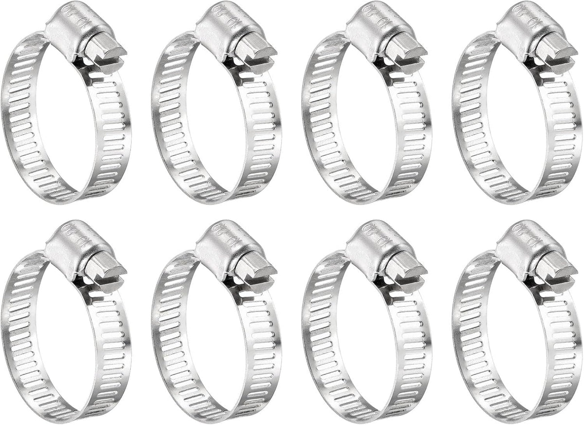 8 Pcs Hose Clamps, Stainless Steel 3/4"- 1-1/8"(19-29mm) Adjustable Worm Gear Drive Hose Clamps Pipe Clamp for Plumbing Dishwasher Automotive Washing Machine, Silver
