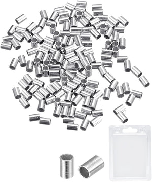 150Pcs Crimp Tube Beads, 2x2mm Brass Tube Crimp End Spacer Beads Tiny Stoppers for Bracelet Jewelry Making DIY, Silver Tone