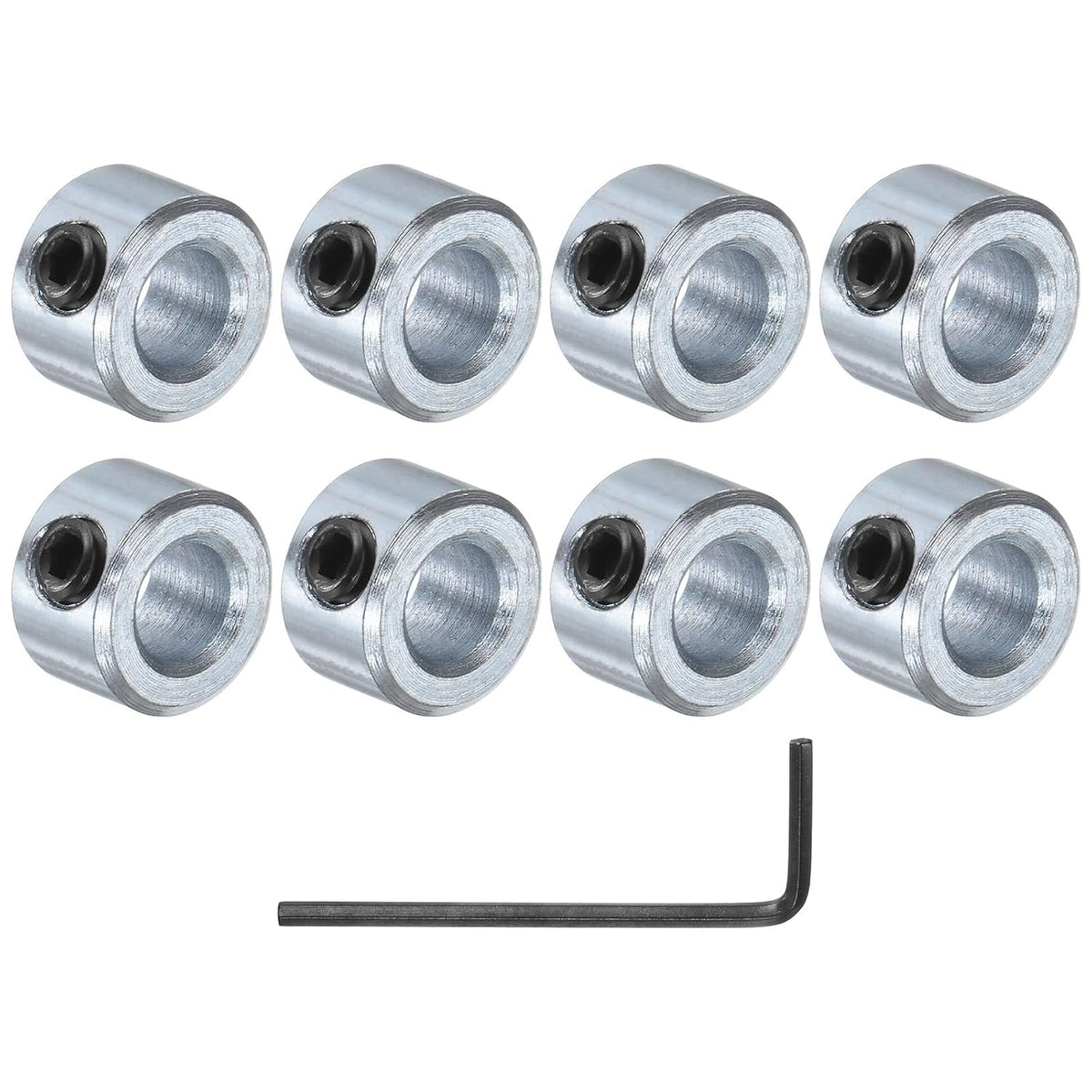 8pcs Set Screw Shaft Collars 1/4" Bore Zinc Plated Steel Shaft Collars, 1/2" OD, 5/16" Width Axle Collar Clamp with Hex Wrench