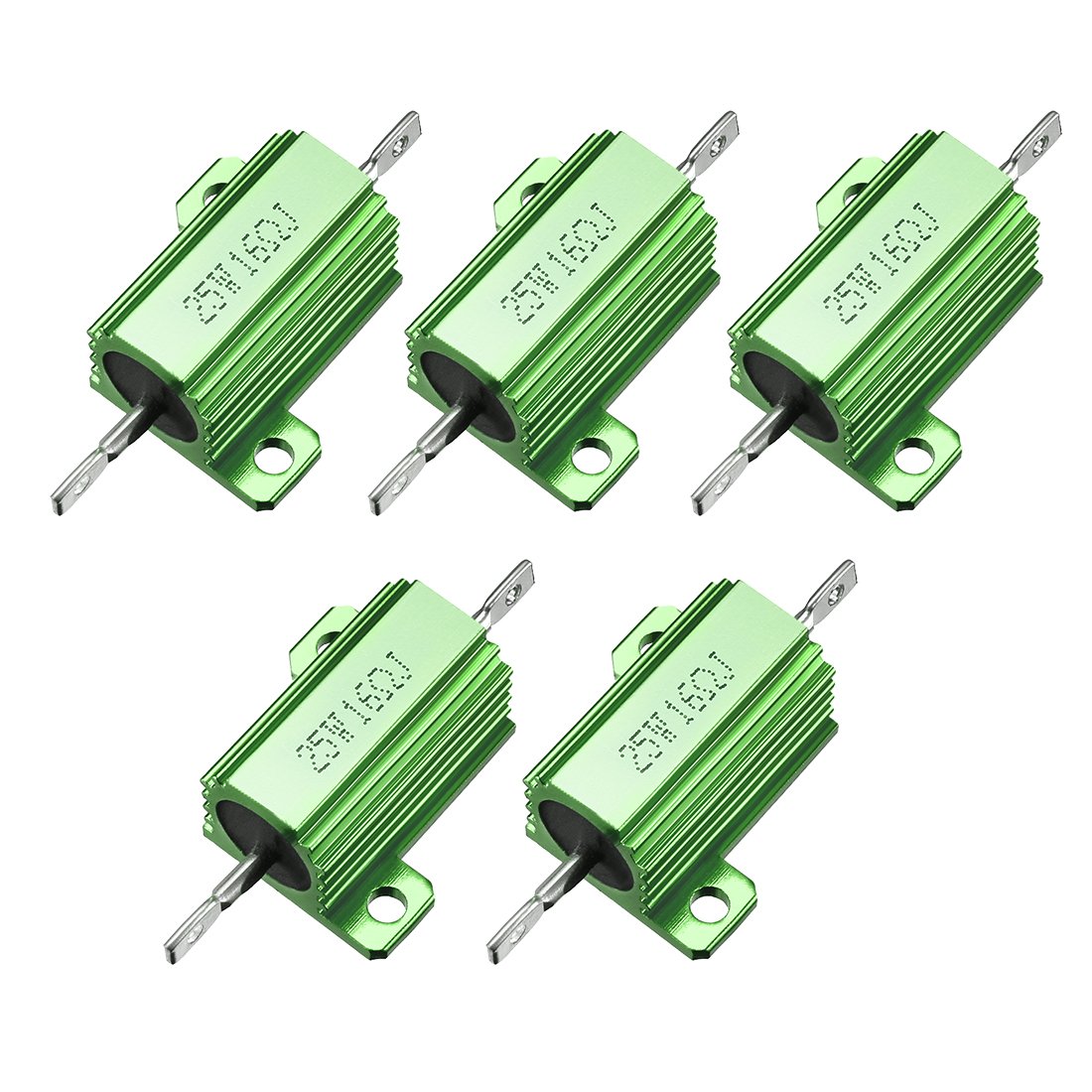 25W 16 Ohm 5% Aluminum Housing Resistor Screw Tap Chassis Mounted Aluminum Case Wirewound Resistor Load Resistors Green 5 pcs