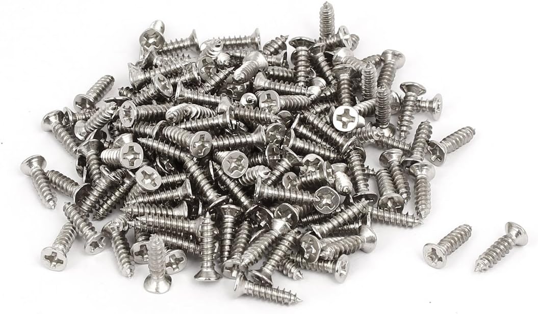 M3 x 12mm Phillips Flat Head Self Tapping Screws Silver Tone 200pcs