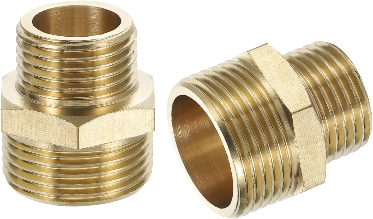 Brass Pipe Fitting, 4Pcs G3/4 Male x G1/2 Female Reducing Hex Nipple, Garden Hose Adapter, Pipe Fittings Connect for Water, Gas, Oil Pipelines