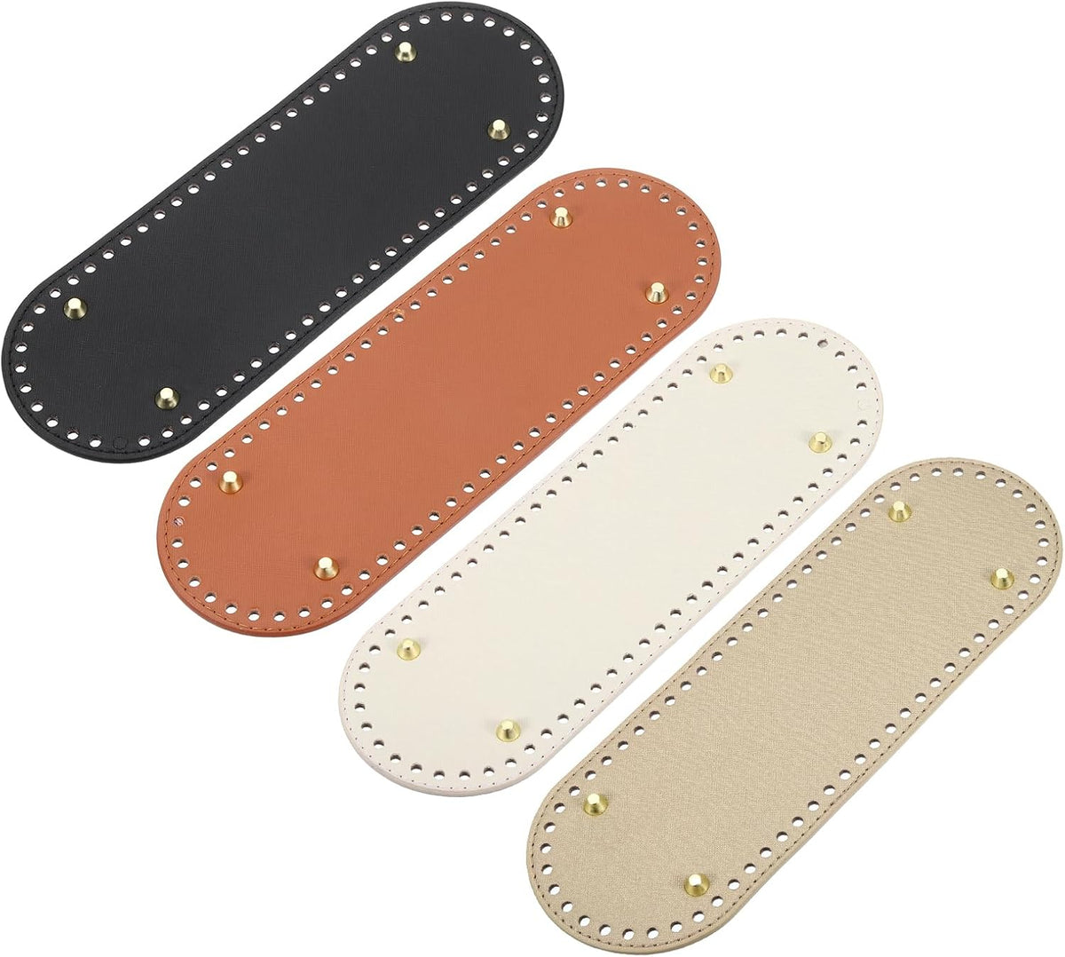 Oval Bag Bottom Shaper Pad, 4Pcs 300x100mm PU Leather Bags Cushion Base for Crochet Knitting Bag, Black+Brown+Gold+White